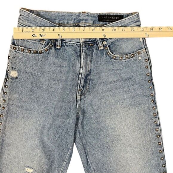 ALL SAINTS Ava Stud Jeans Metal Studded Side Seams Cotton Straight Size 25 - Picture 8 of 14